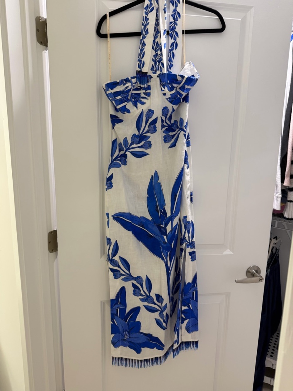 FARM Rio White One-Shoulder Dress with Bold Blue Floral Print